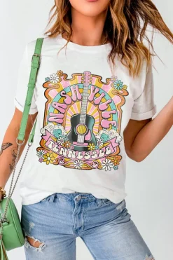 Clearance Dear-Lover NASHIVILLE Guitar Graphic Country Music T Shirt White