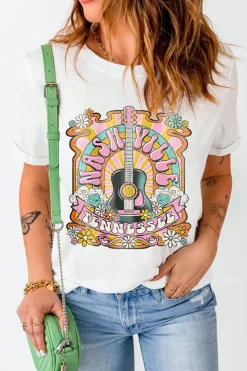 Clearance Dear-Lover NASHIVILLE Guitar Graphic Country Music T Shirt White