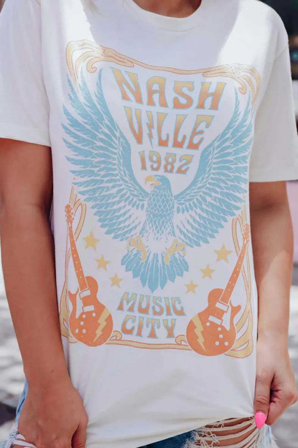 Discount Dear-Lover NASHVILLE 1982 MUSIC CITY Casual T Shirt White