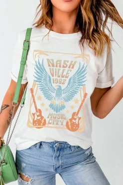Discount Dear-Lover NASHVILLE 1982 MUSIC CITY Casual T Shirt White
