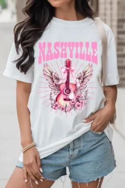Discount Dear-Lover NASHVILLE Guitar Graphic Music Festival T Shirt White