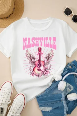 Discount Dear-Lover NASHVILLE Guitar Graphic Music Festival T Shirt White