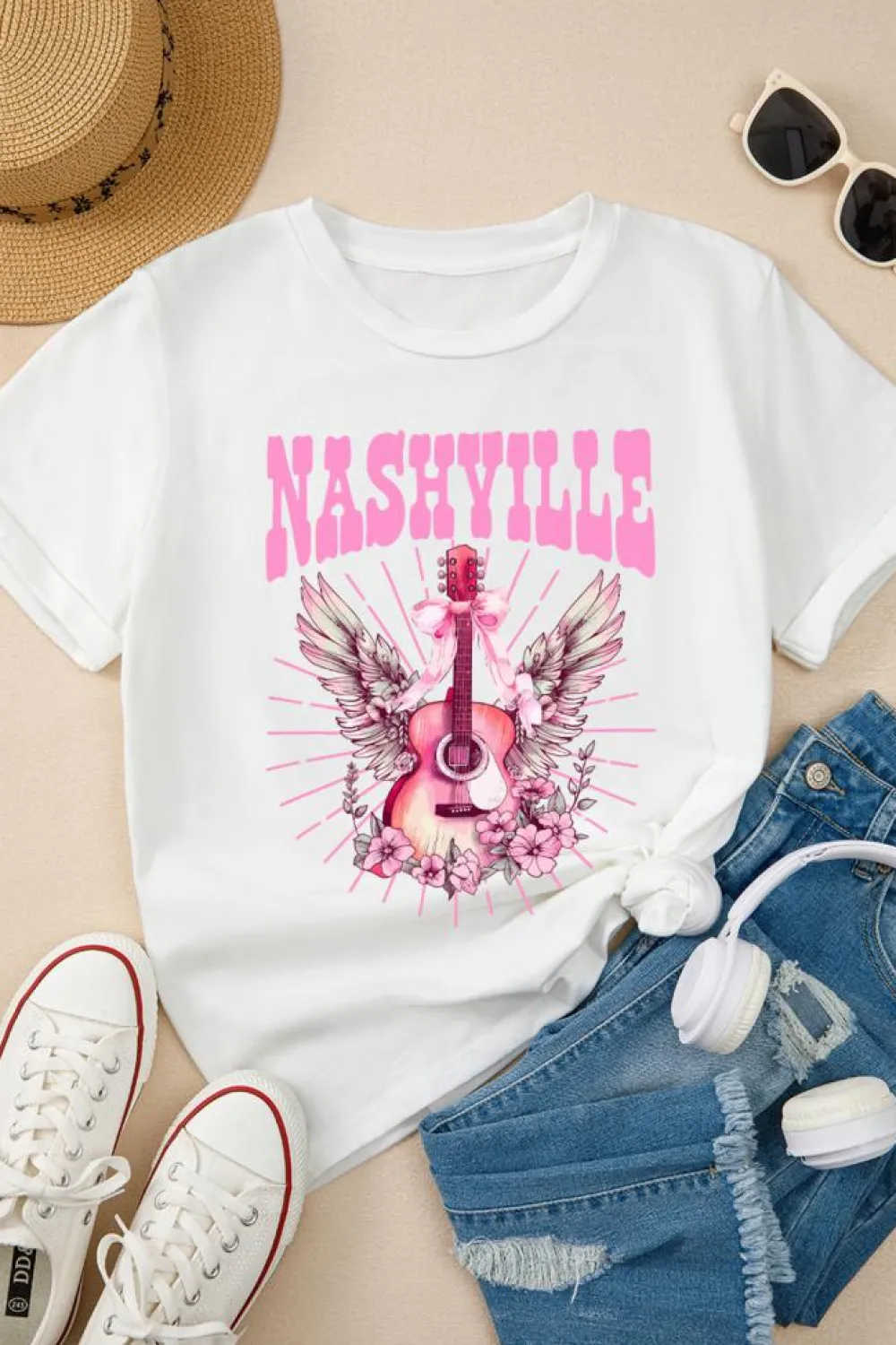 Discount Dear-Lover NASHVILLE Guitar Graphic Music Festival T Shirt White