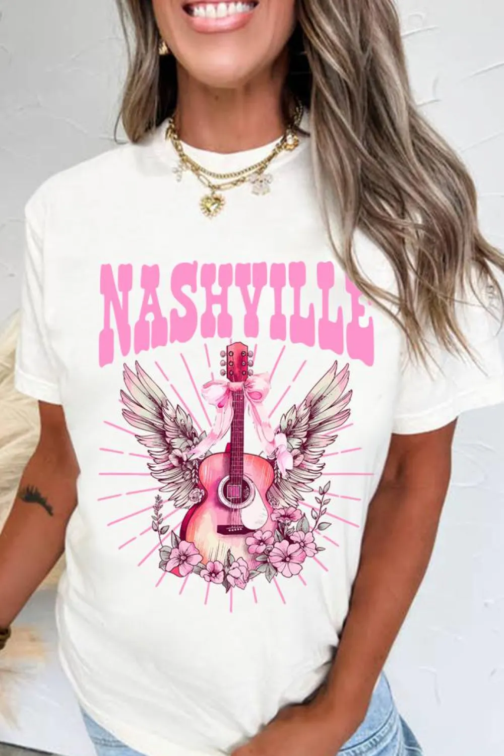 Discount Dear-Lover NASHVILLE Guitar Graphic Music Festival T Shirt White