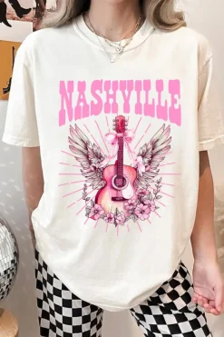 Discount Dear-Lover NASHVILLE Guitar Graphic Music Festival T Shirt White