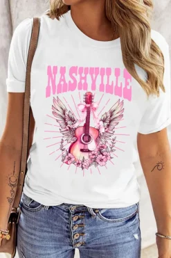 Discount Dear-Lover NASHVILLE Guitar Graphic Music Festival T Shirt White