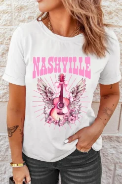 Discount Dear-Lover NASHVILLE Guitar Graphic Music Festival T Shirt White