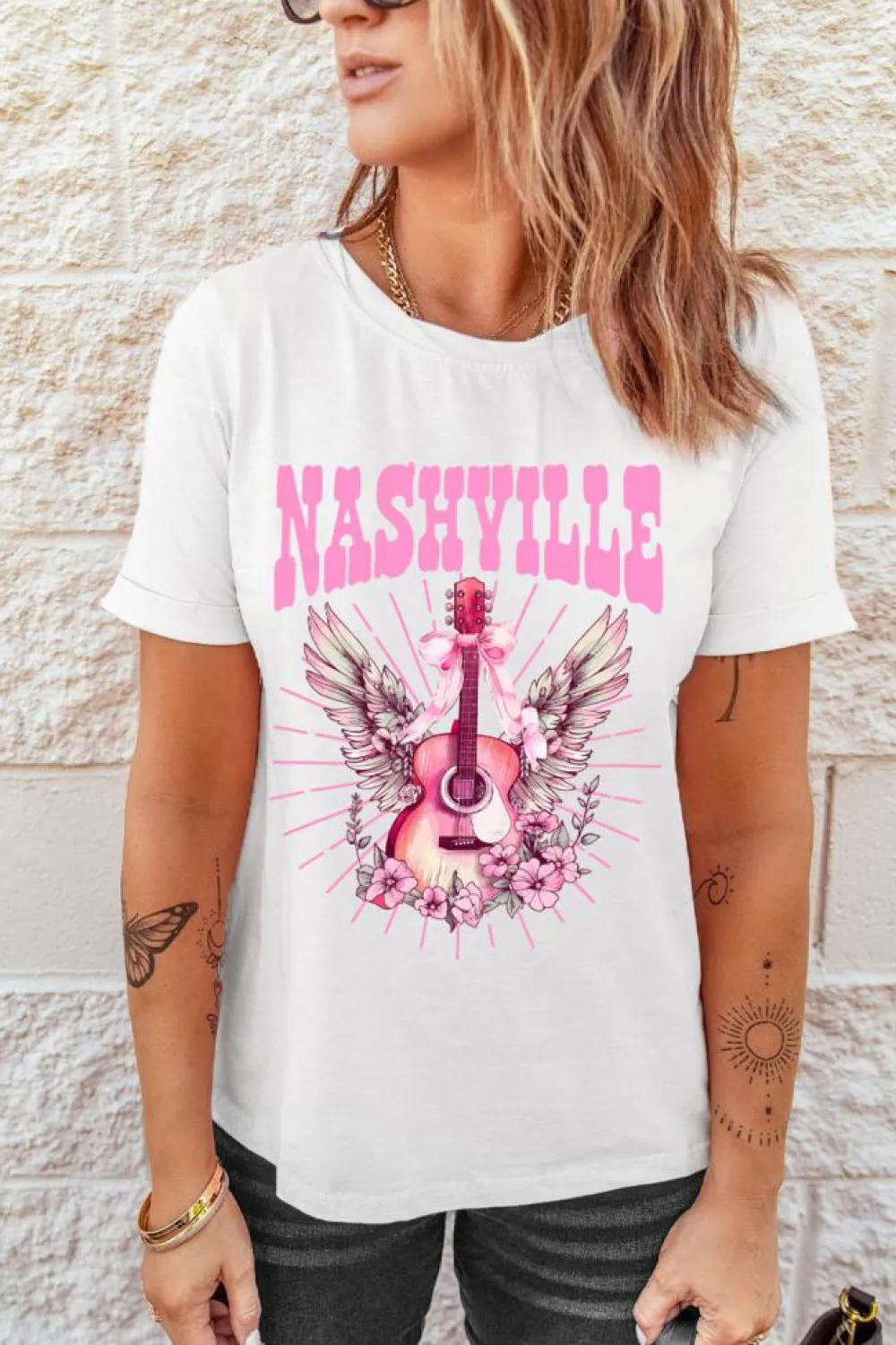Discount Dear-Lover NASHVILLE Guitar Graphic Music Festival T Shirt White