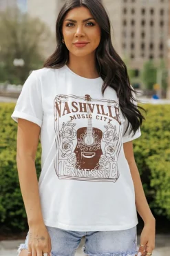 Hot Dear-Lover NASHVILLE MUSIC CITY Graphic Crew Neck Tee White