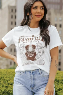 Hot Dear-Lover NASHVILLE MUSIC CITY Graphic Crew Neck Tee White
