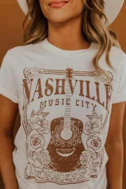 Hot Dear-Lover NASHVILLE MUSIC CITY Graphic Crew Neck Tee White