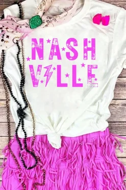 Fashion Dear-Lover NASHVILLE Star Graphic Crewneck T Shirt White