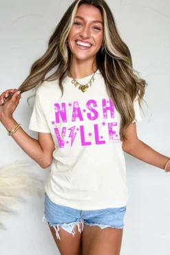 Fashion Dear-Lover NASHVILLE Star Graphic Crewneck T Shirt White