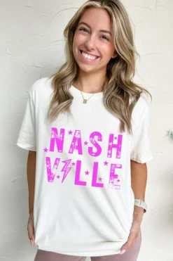 Fashion Dear-Lover NASHVILLE Star Graphic Crewneck T Shirt White