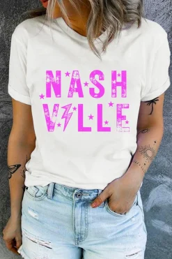 Fashion Dear-Lover NASHVILLE Star Graphic Crewneck T Shirt White