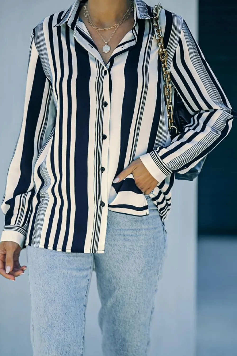 Best Dear-Lover Navy Striped Modern Women Shirt White