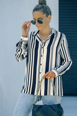 Best Dear-Lover Navy Striped Modern Women Shirt White