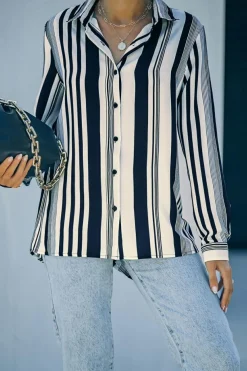 Best Dear-Lover Navy Striped Modern Women Shirt White