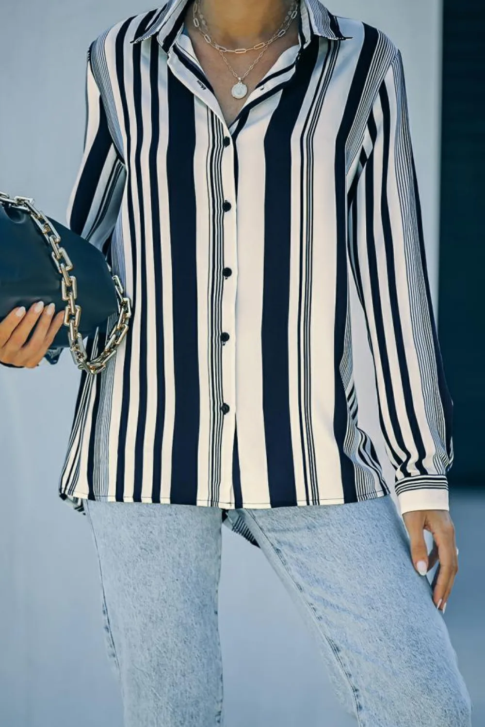 Best Dear-Lover Navy Striped Modern Women Shirt White