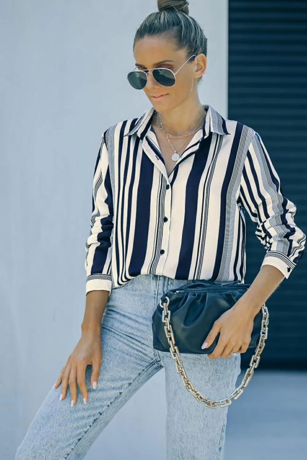 Best Dear-Lover Navy Striped Modern Women Shirt White