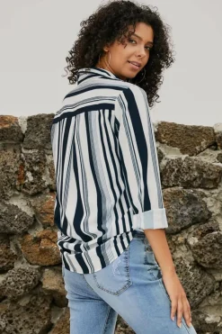 Best Dear-Lover Navy Striped Modern Women Shirt White