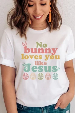Clearance Dear-Lover No bunny loves you like Jesus Graphic Easter Day T-shirt White