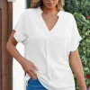 Fashion Dear-Lover Notched Neck Batwing Sleeve Lightweight Blouse White