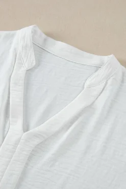 Fashion Dear-Lover Notched Neck Batwing Sleeve Lightweight Blouse White