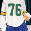 Best Dear-Lover Number 76 Printed Retro Sporty Long Sleeve Top White