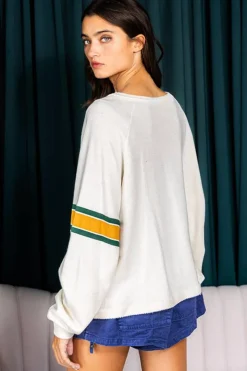 Best Dear-Lover Number 76 Printed Retro Sporty Long Sleeve Top White