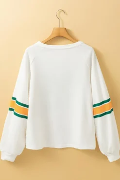 Best Dear-Lover Number 76 Printed Retro Sporty Long Sleeve Top White
