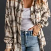 Outlet Dear-Lover Oversized Plaid Pattern Shacket with Slits White