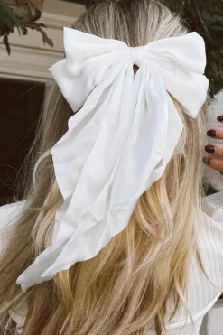 Online Dear-Lover Oversized Ribbon Bowknot Satin Hair Clip White