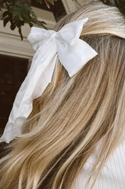 Online Dear-Lover Oversized Ribbon Bowknot Satin Hair Clip White