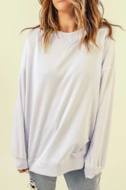 Hot Dear-Lover Oversized Solid Drop Shoulder Sweatshirt White