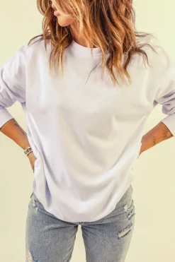 Hot Dear-Lover Oversized Solid Drop Shoulder Sweatshirt White