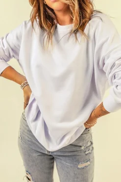 Hot Dear-Lover Oversized Solid Drop Shoulder Sweatshirt White