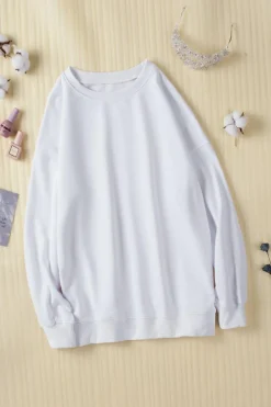 Hot Dear-Lover Oversized Solid Drop Shoulder Sweatshirt White