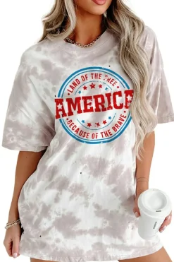 Hot Dear-Lover Oversized Tie-dye AMERICA Graphic T-shirt with Distressing White