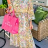 New Dear-Lover Paisley Print Buttoned Knotted High Waist Midi Dress White