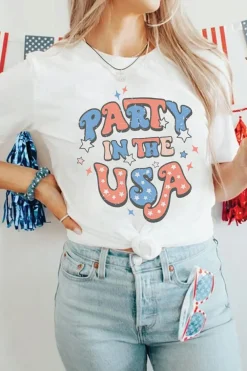 Online Dear-Lover PARTY IN THE USA Flag Fashion Graphic Tee White