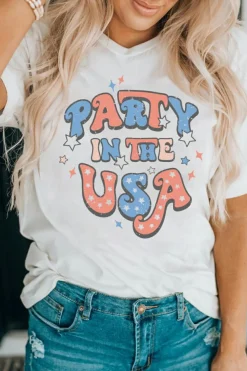 Online Dear-Lover PARTY IN THE USA Flag Fashion Graphic Tee White