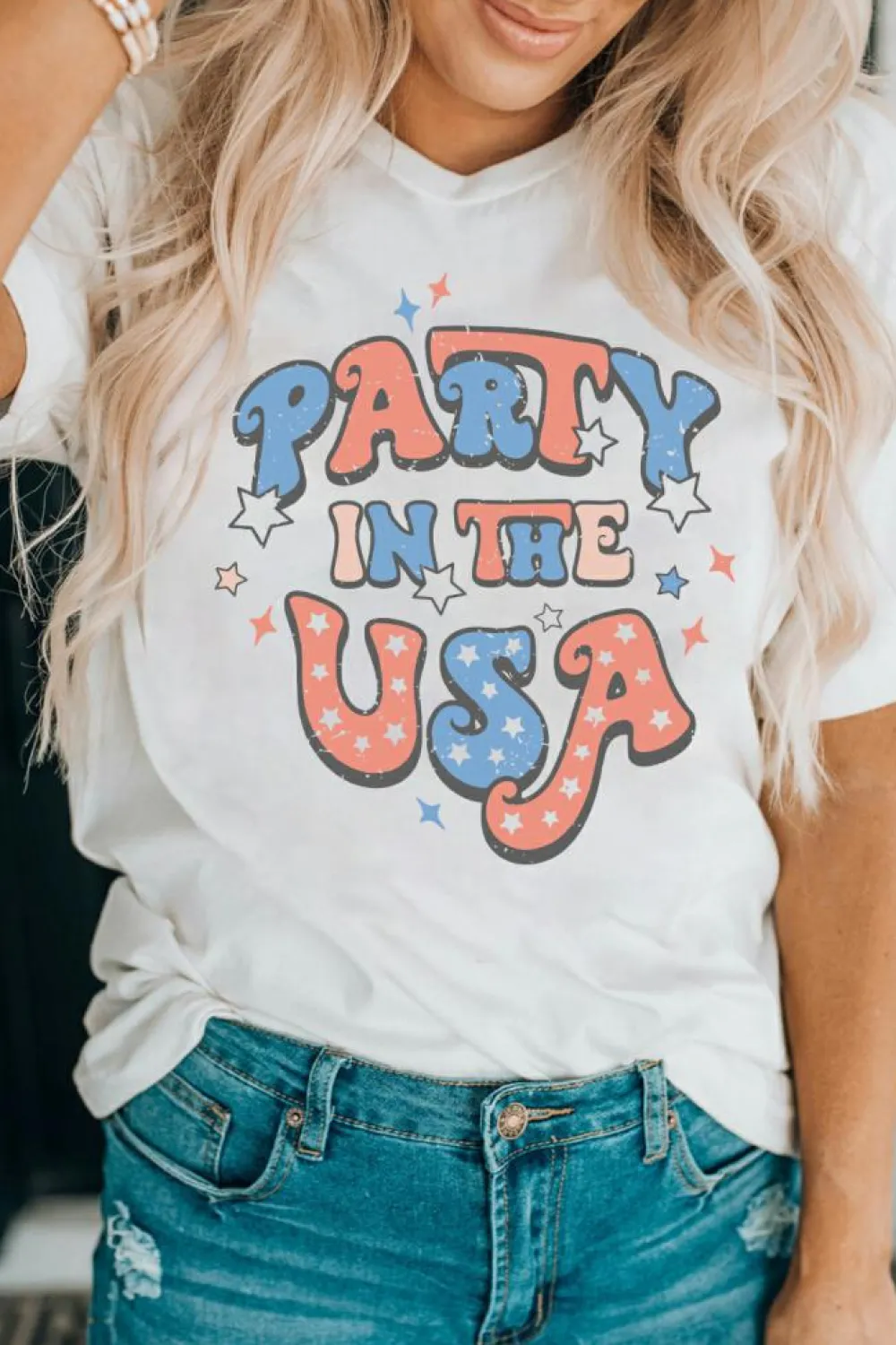 Online Dear-Lover PARTY IN THE USA Flag Fashion Graphic Tee White