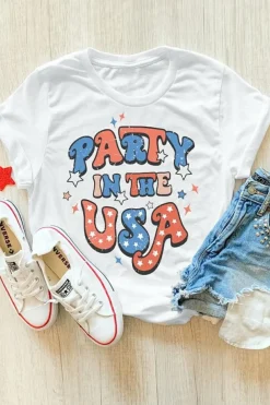 Online Dear-Lover PARTY IN THE USA Flag Fashion Graphic Tee White