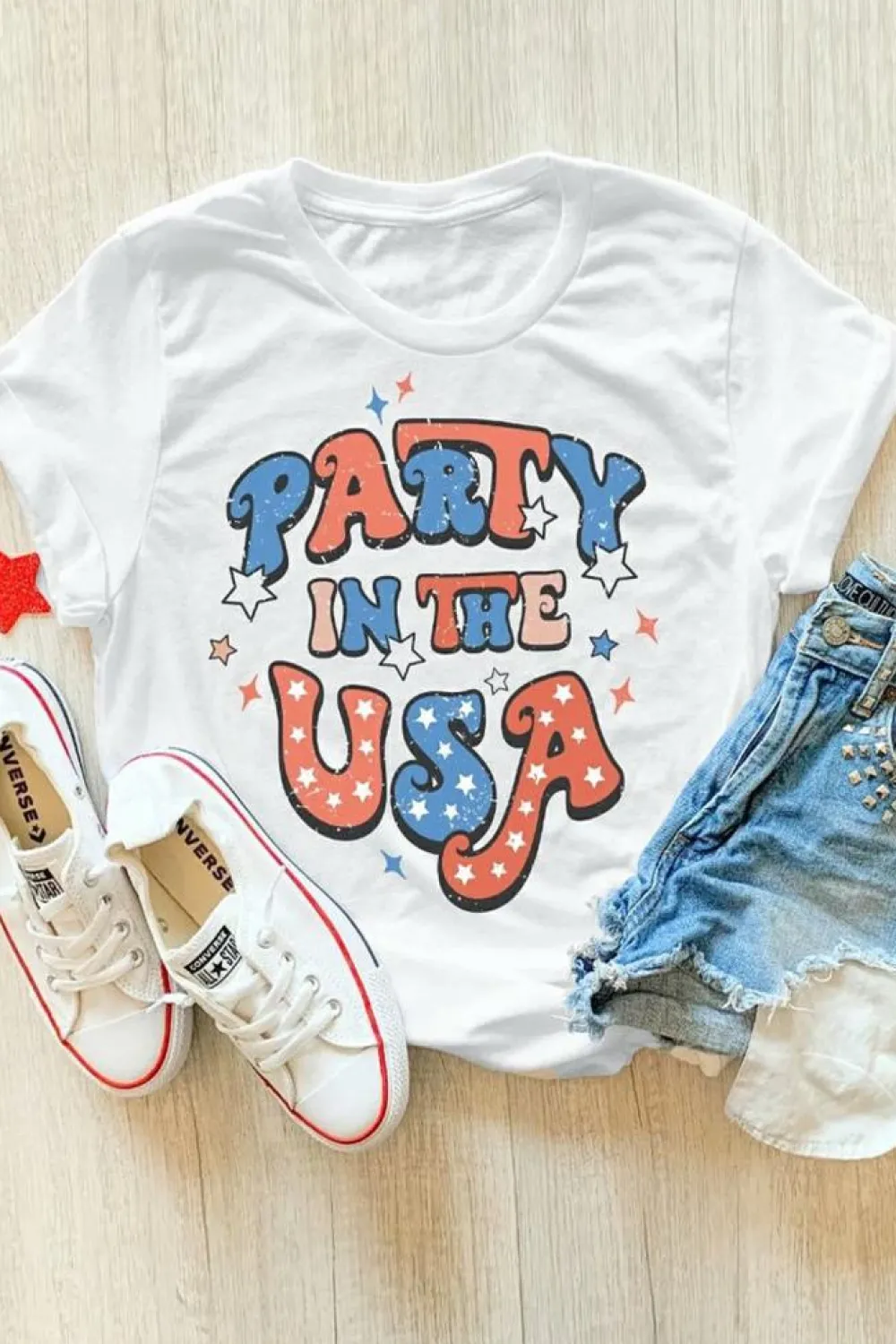 Online Dear-Lover PARTY IN THE USA Flag Fashion Graphic Tee White