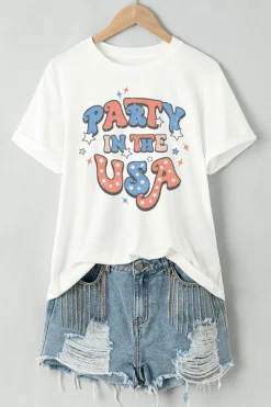Online Dear-Lover PARTY IN THE USA Flag Fashion Graphic Tee White