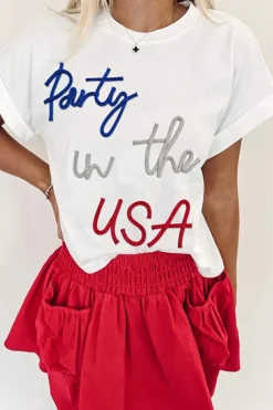 Outlet Dear-Lover Party in the USA Graphic T Shirt White
