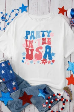 Best Dear-Lover PARTY IN THE USA Graphic Oversized Tee White
