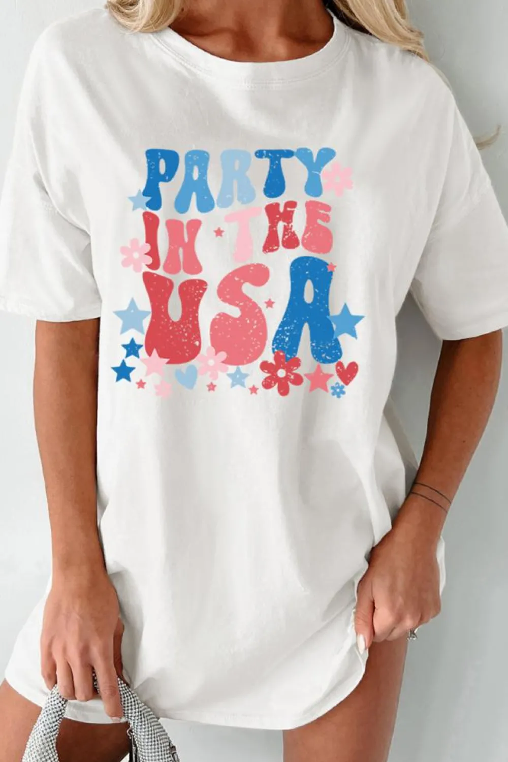 Best Dear-Lover PARTY IN THE USA Graphic Oversized Tee White