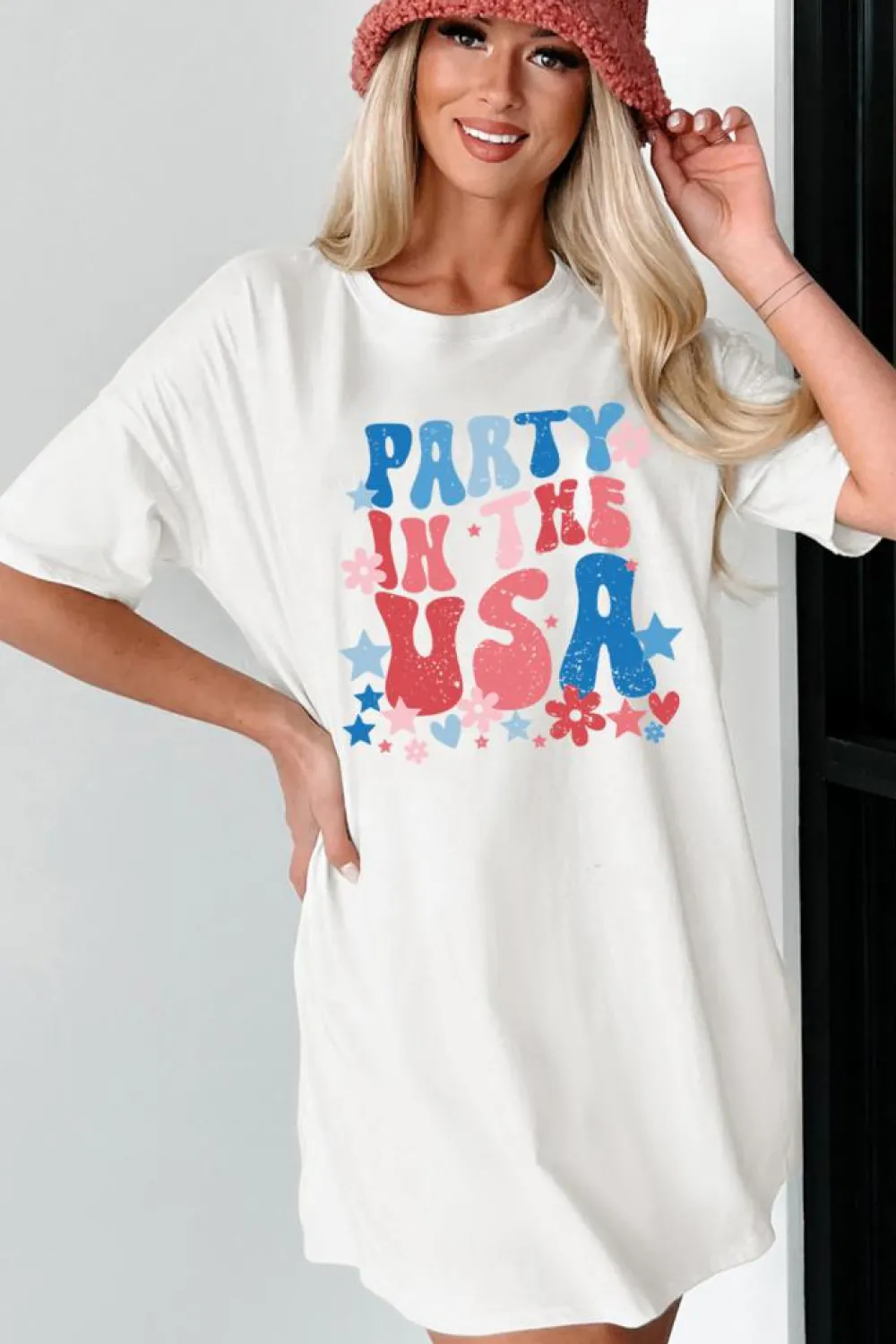 Best Dear-Lover PARTY IN THE USA Graphic Oversized Tee White